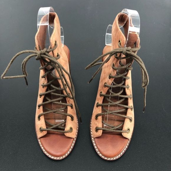Jeffrey Campbell x Free People Minimal Taupe Lace Up Peep Toe Heeled Sandals - Picture 5 of 14